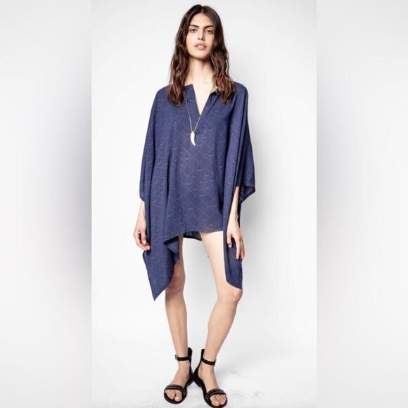 Zadig & Voltaire logo beachwear short kaftan beach resort Dress NWT. One size - Picture 1 of 9